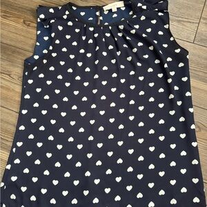 LOFT Navy Heart Print Blouse - Small